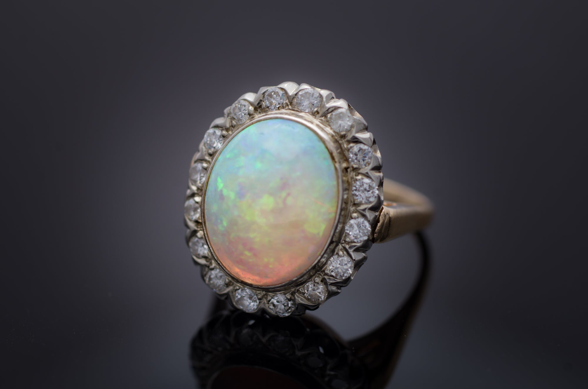 VINTAGE OPAL AND DIAMOND RING - SinCityFinds Jewelry