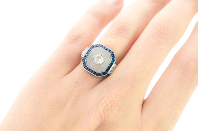 SAPPHIRE ROCK CRYSTAL AND DIAMOND RING IN PLATINUM - SinCityFinds Jewelry