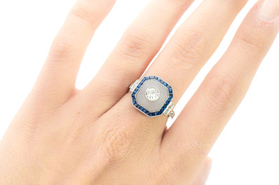 SAPPHIRE ROCK CRYSTAL AND DIAMOND RING IN PLATINUM - SinCityFinds Jewelry