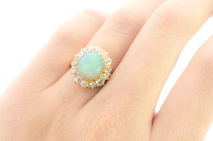 ANTIQUE ROUND OPAL AND DIAMOND HALO RING - SinCityFinds Jewelry