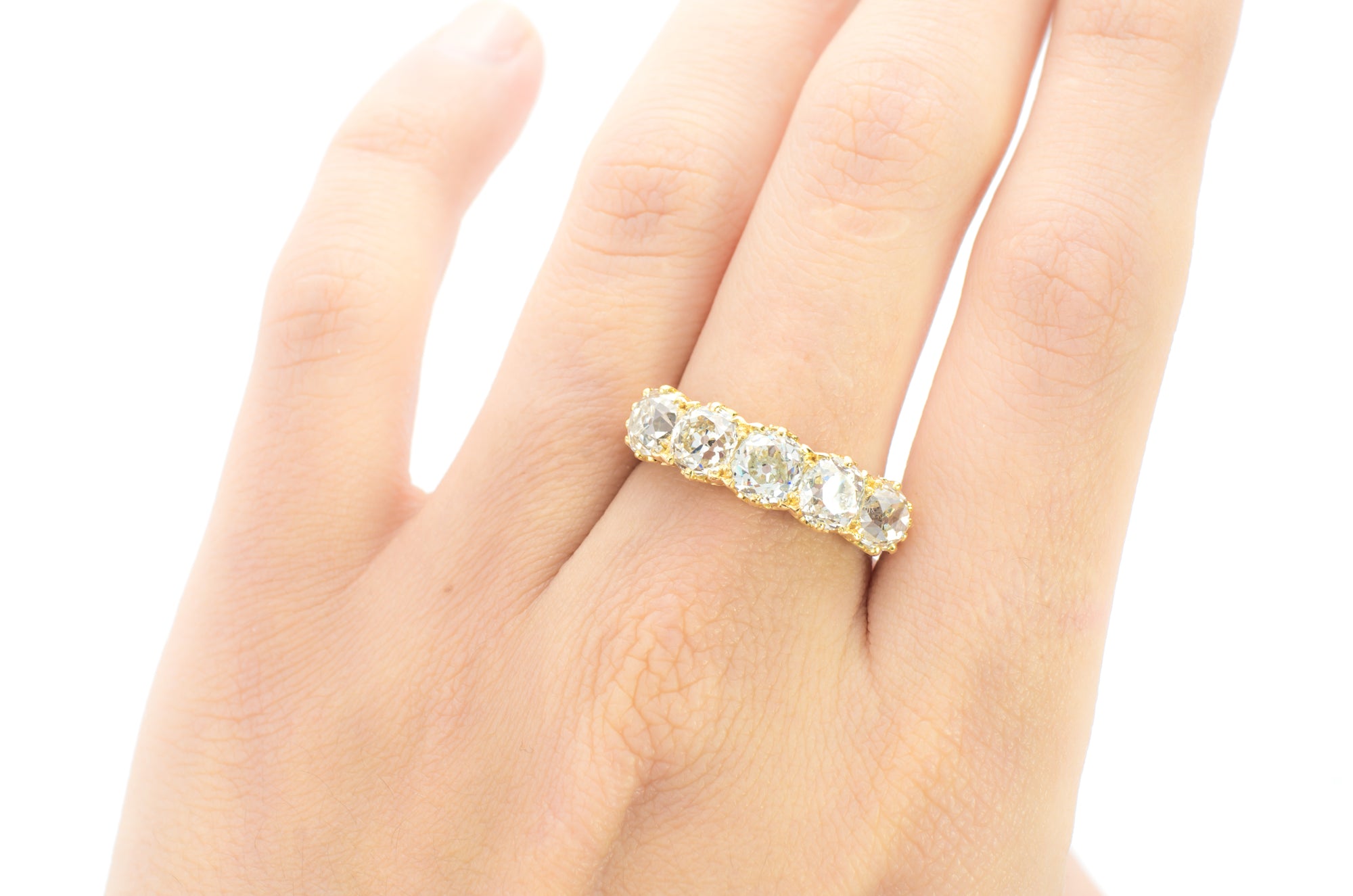 3.7CTW OLD MINE CUT FIVE STONE BAND - SinCityFinds Jewelry