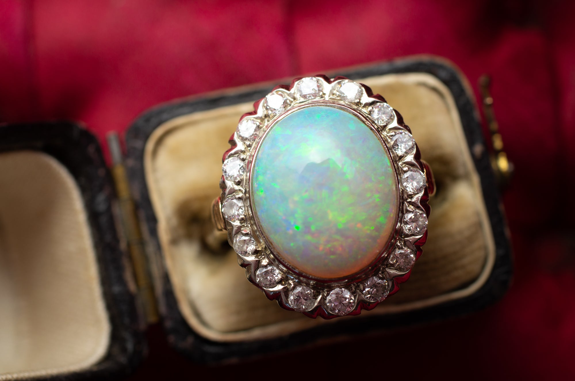VINTAGE OPAL AND DIAMOND RING - SinCityFinds Jewelry
