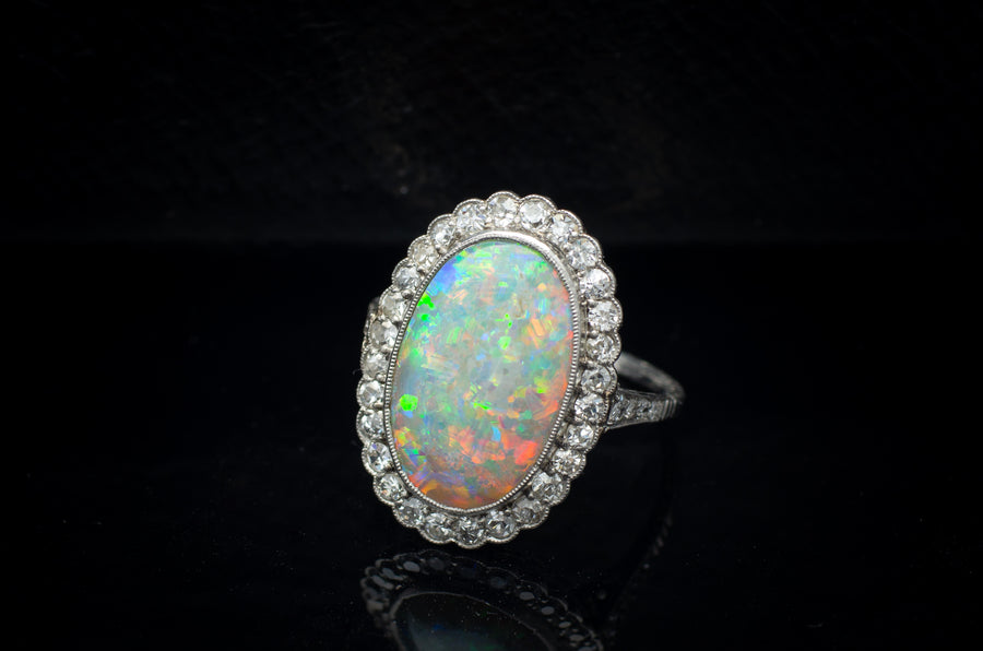 EDWARDIAN OPAL AND DIAMOND HALO RING - SinCityFinds Jewelry