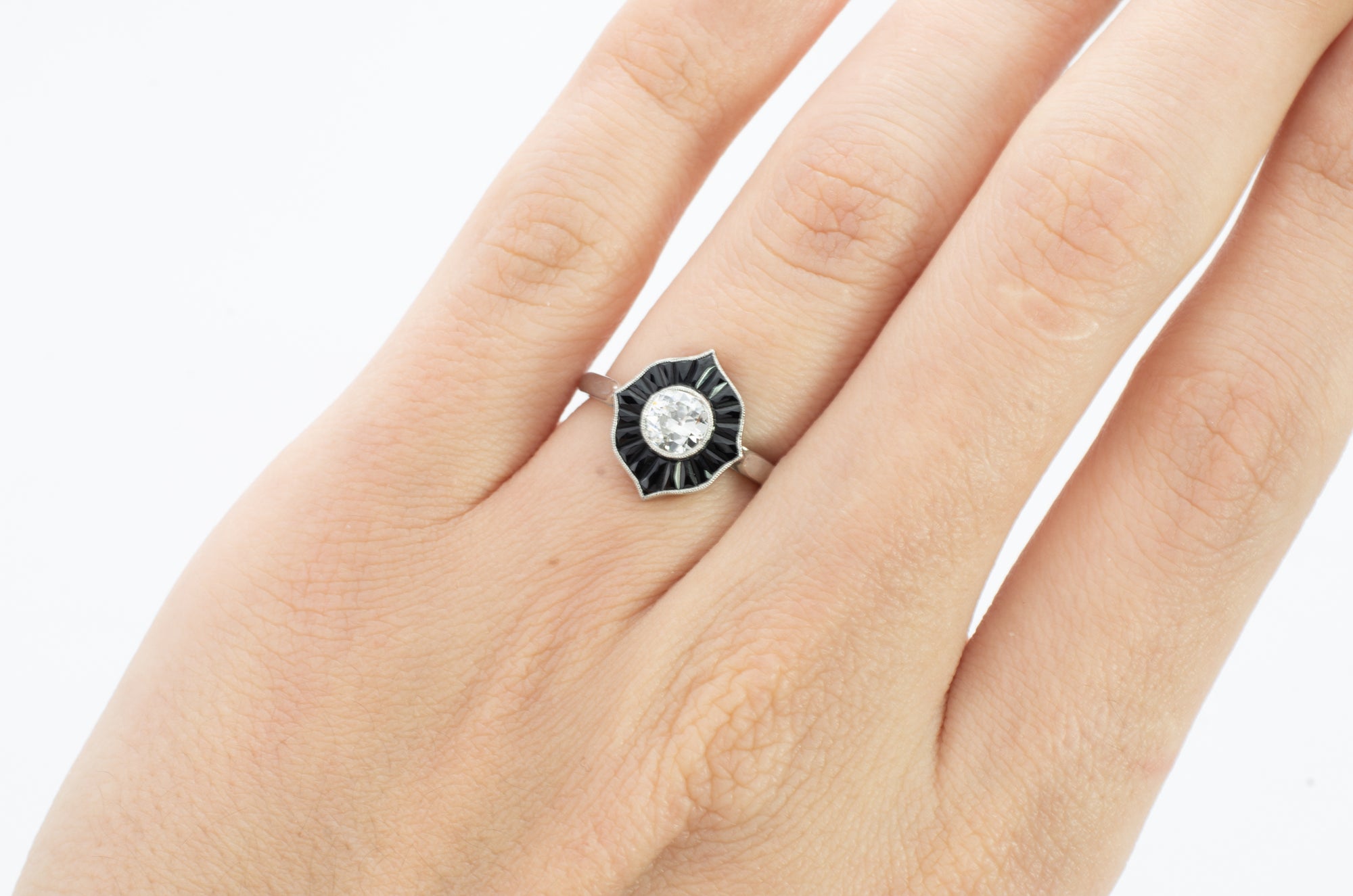 ONYX AND OLD EUROPEAN CUT DIAMOND RING - SinCityFinds Jewelry