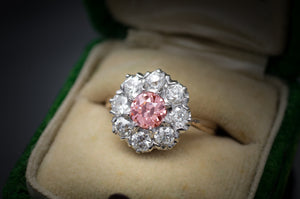 1.74CTW PINK LAB DIAMOND OEC CUT RING WITH HALO - SinCityFinds Jewelry