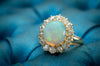 ANTIQUE ROUND OPAL AND DIAMOND HALO RING - SinCityFinds Jewelry
