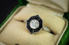 ONYX AND OLD EUROPEAN CUT DIAMOND RING - SinCityFinds Jewelry