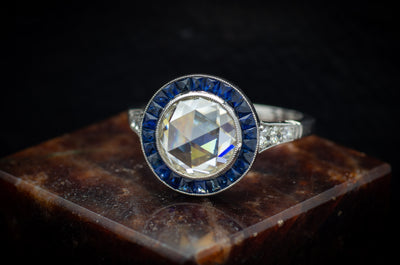 ART DECO INSPIRED SAPPHIRE TARGET HALO RING - SinCityFinds Jewelry