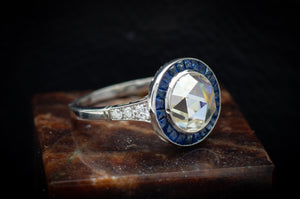 ART DECO INSPIRED SAPPHIRE TARGET HALO RING - SinCityFinds Jewelry