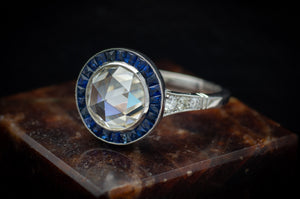 ART DECO INSPIRED SAPPHIRE TARGET HALO RING - SinCityFinds Jewelry