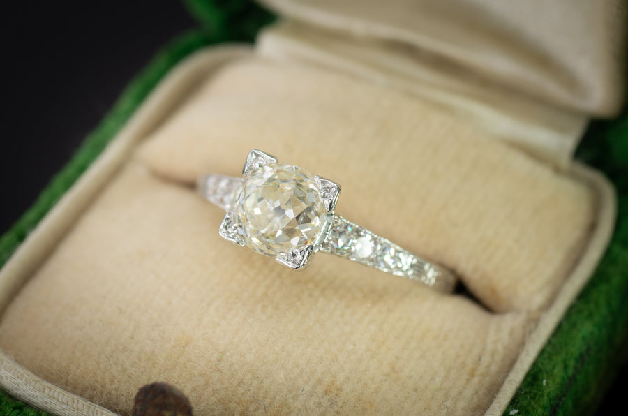 1.22CTW VINTAGE DIAMOND SOLITAIRE WITH ANTIQUE MINE CUT DIAMOND - SinCityFinds Jewelry