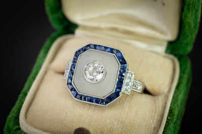 SAPPHIRE ROCK CRYSTAL AND DIAMOND RING IN PLATINUM - SinCityFinds Jewelry