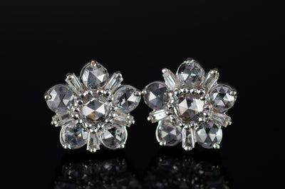 SALE! ROSE CUT AND BAGUETTE DIAMOND CLUSTER EARRINGS - SinCityFinds Jewelry