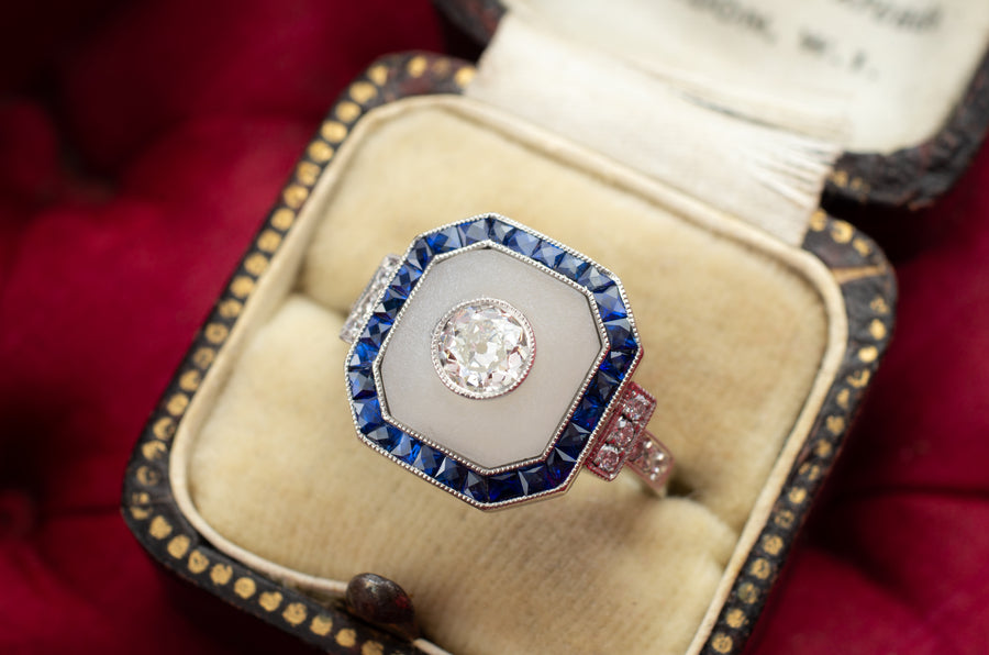 SAPPHIRE ROCK CRYSTAL AND DIAMOND RING IN PLATINUM - SinCityFinds Jewelry