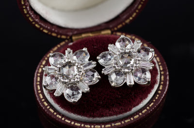 SALE! ROSE CUT AND BAGUETTE DIAMOND CLUSTER EARRINGS - SinCityFinds Jewelry