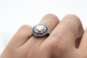 ART DECO INSPIRED SAPPHIRE TARGET HALO RING - SinCityFinds Jewelry