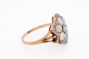 ANTIQUE OPAL AND OLD CUT DIAMOND CLUSTER RING - SinCityFinds Jewelry