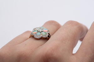 ANTIQUE OPAL AND OLD CUT DIAMOND CLUSTER RING - SinCityFinds Jewelry