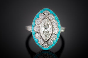 OLD CUT MARQUISE AND TURQUOISE RING - SinCityFinds Jewelry