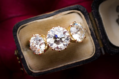 4.95CTW THREE STONE OLD EUROPEAN CUT DIAMOND RING - SinCityFinds Jewelry