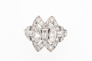 ART DECO MARQUISE AND BAGUETTE CUT DIAMOND RING - SinCityFinds Jewelry