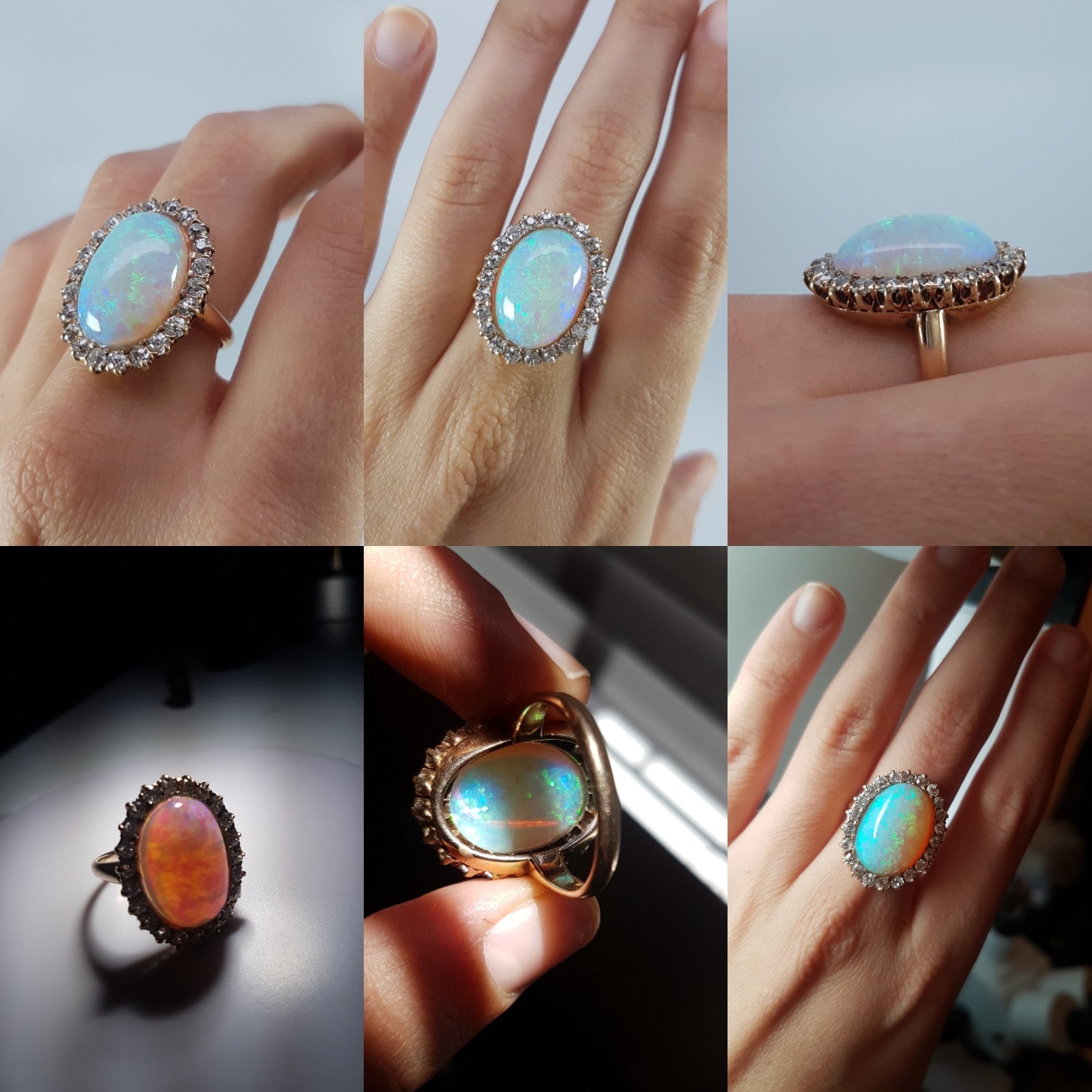 VINTAGE OPAL AND OLD MINE CUT COCKTAIL RING - SinCityFinds Jewelry