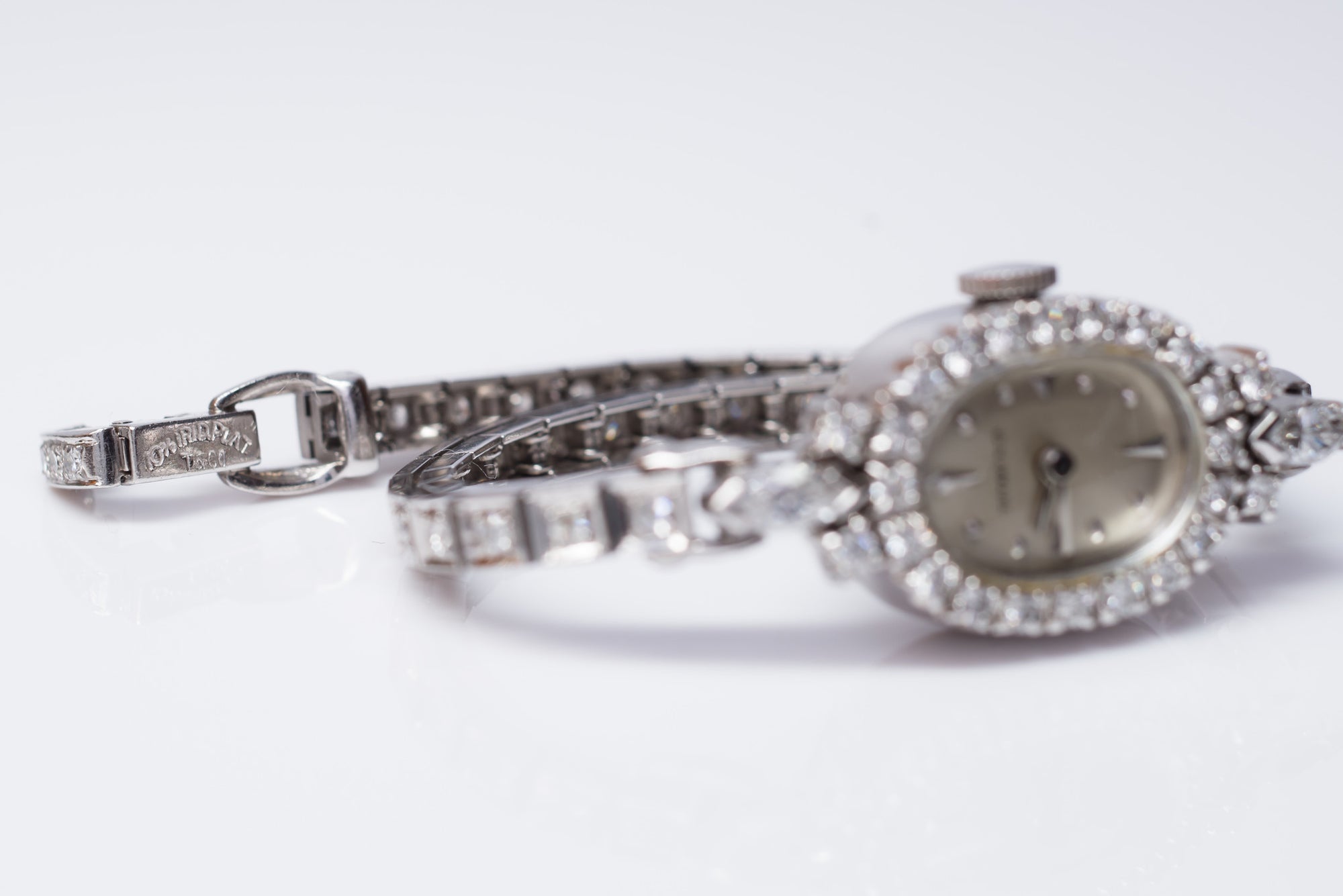 0.95CTW VINTAGE TIFFANY 1960's PLATINUM WATCH - SinCityFinds Jewelry