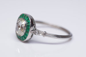 FRENCH CUT EMERALD AND ROSE CUT DIAMOND TARGET RING - SinCityFinds Jewelry