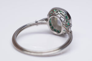 FRENCH CUT EMERALD AND ROSE CUT DIAMOND TARGET RING - SinCityFinds Jewelry