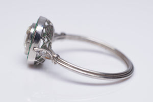 FRENCH CUT EMERALD AND ROSE CUT DIAMOND TARGET RING - SinCityFinds Jewelry