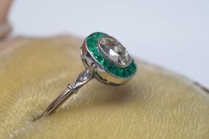 FRENCH CUT EMERALD AND ROSE CUT DIAMOND TARGET RING - SinCityFinds Jewelry