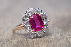 VINTAGE OLD EUROPEAN CUT DIAMOND HALO RING WITH SYNTHETIC  SAPPHIRE - SinCityFinds Jewelry