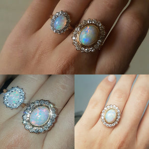 2.76CTW OPAL AND OLD MINE CUT DIAMOND COCKTAIL RING - SinCityFinds Jewelry