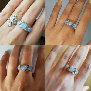 ANTIQUE OPAL AND OLD MINE CUT DIAMOND RING IN GOLD AND PLATINUM - SinCityFinds Jewelry