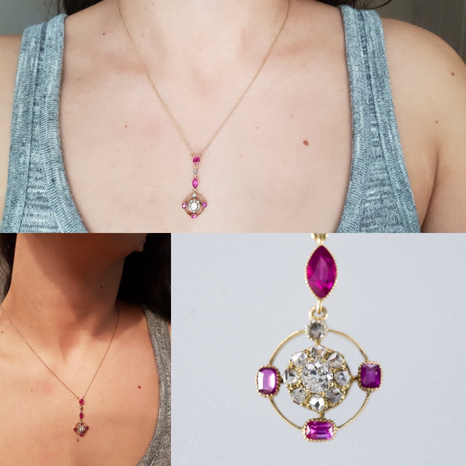 ANTIQUE RUBY AND DIAMOND NECKLACE IN YELLOW GOLD - SinCityFinds Jewelry