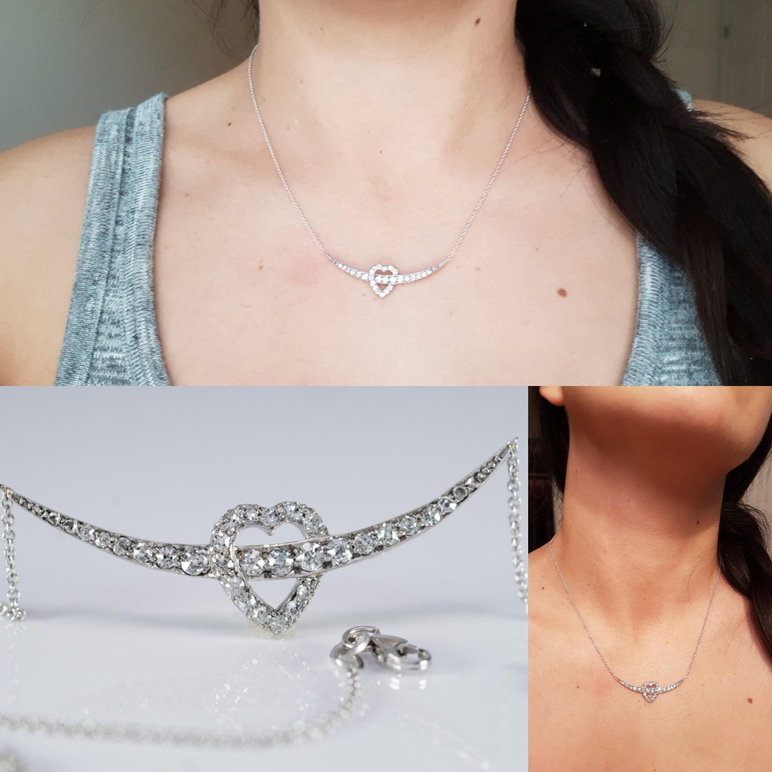 0.70CTW ANTIQUE DIAMOND CRESCENT / HEART NECKLACE CONVERSION - SinCityFinds Jewelry