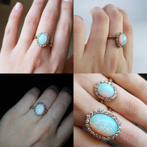 VICTORIAN OPAL AND OLD MINE CUT DIAMOND RING - SinCityFinds Jewelry