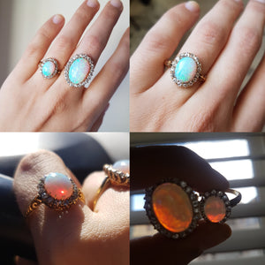 VICTORIAN OPAL AND OLD MINE CUT DIAMOND RING - SinCityFinds Jewelry