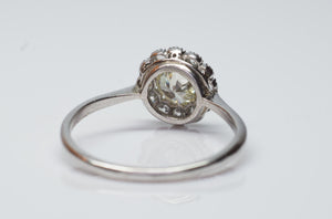 VINTAGE LIGHT YELLOW DIAMOND HALO ENGAGEMENT DAISY RING - SinCityFinds Jewelry