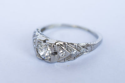 ART DECO DIAMOND RING WITH OLD EUROPEAN CUT - SinCityFinds Jewelry