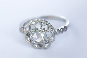 VINTAGE ROSE CUT DIAMOND RING IN PLATINUM - SinCityFinds Jewelry