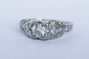 ART DECO DIAMOND RING WITH OLD EUROPEAN CUT - SinCityFinds Jewelry