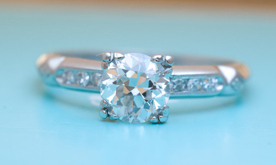 ART DECO PLATINUM OLD EUROPEAN CUT DIAMOND SOLITAIRE WITH ACCENTS - SinCityFinds Jewelry