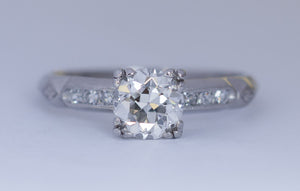 ART DECO PLATINUM OLD EUROPEAN CUT DIAMOND SOLITAIRE WITH ACCENTS - SinCityFinds Jewelry