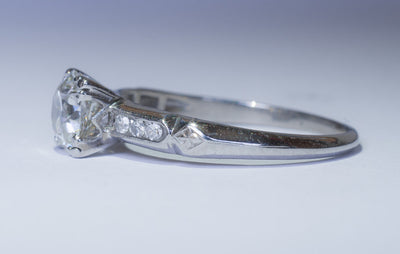 ART DECO PLATINUM OLD EUROPEAN CUT DIAMOND SOLITAIRE WITH ACCENTS - SinCityFinds Jewelry