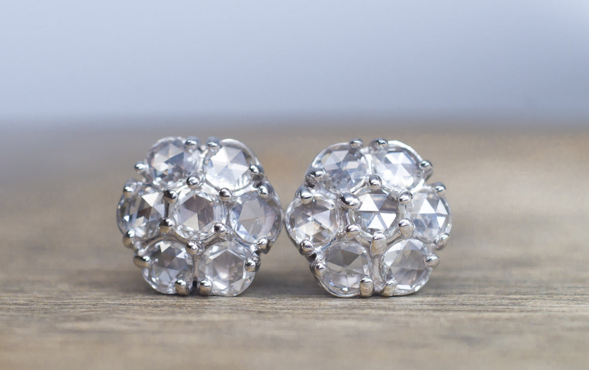 ROSE CUT CLUSTER DIAMOND EARRING STUDS - SinCityFinds Jewelry