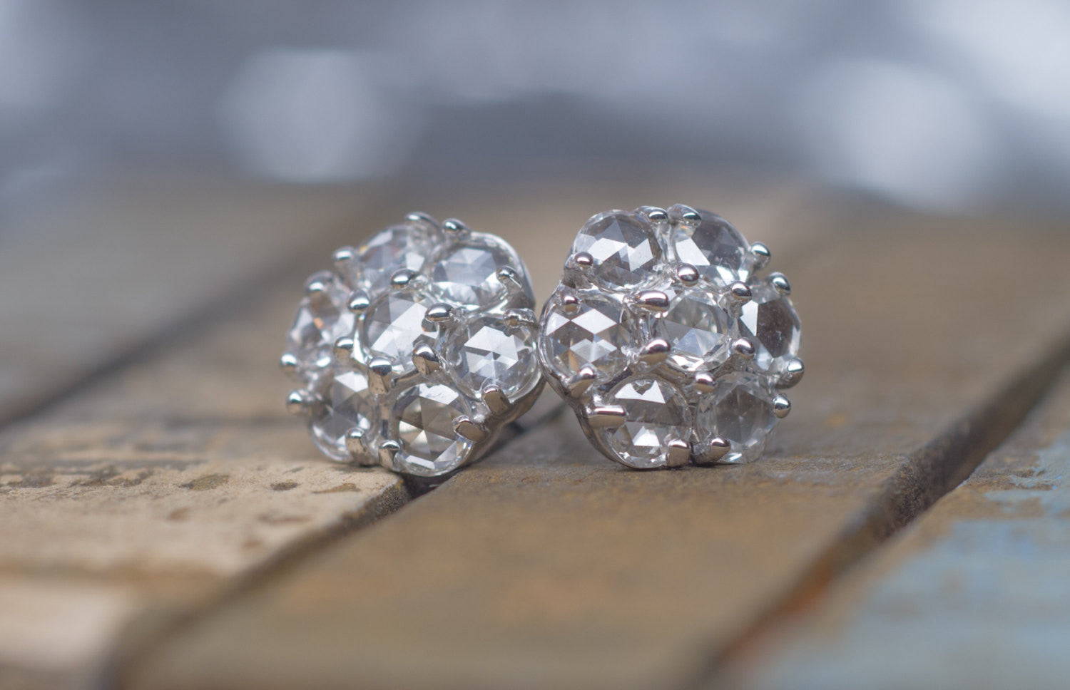 ROSE CUT CLUSTER DIAMOND EARRING STUDS - SinCityFinds Jewelry