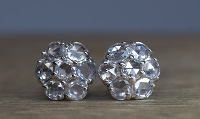 ROSE CUT CLUSTER DIAMOND EARRING STUDS - SinCityFinds Jewelry